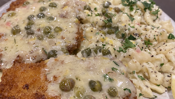 Schnitzel and Spaetzle with Dill/Caper Sauce